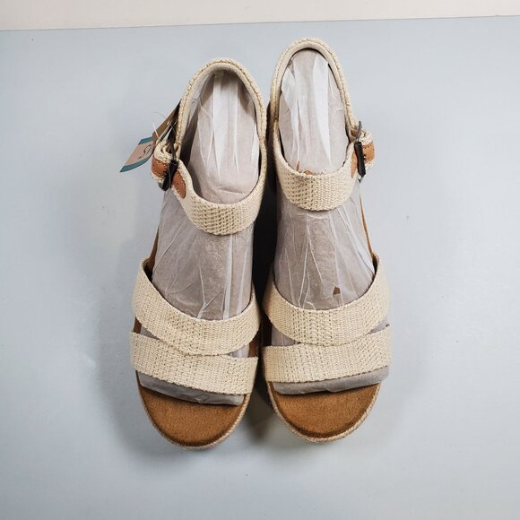 Toms Audrey Wedge Sandals Women Size US 6.5 NWT Strappy Metallic Natural - Picture 2 of 14